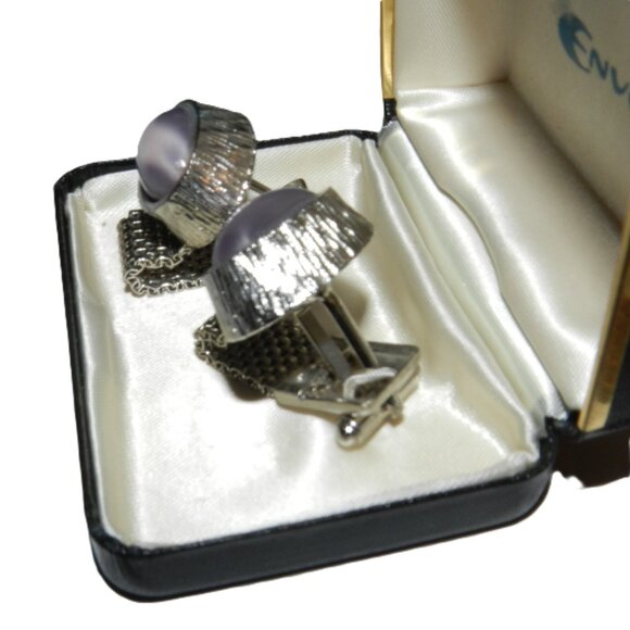 Vintage Envoy Blue Stone Cufflinks With Box Mens Jewelry Accessory - Picture 8 of 10